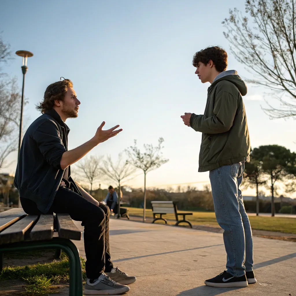 An illustration of two people communicating over a distance
